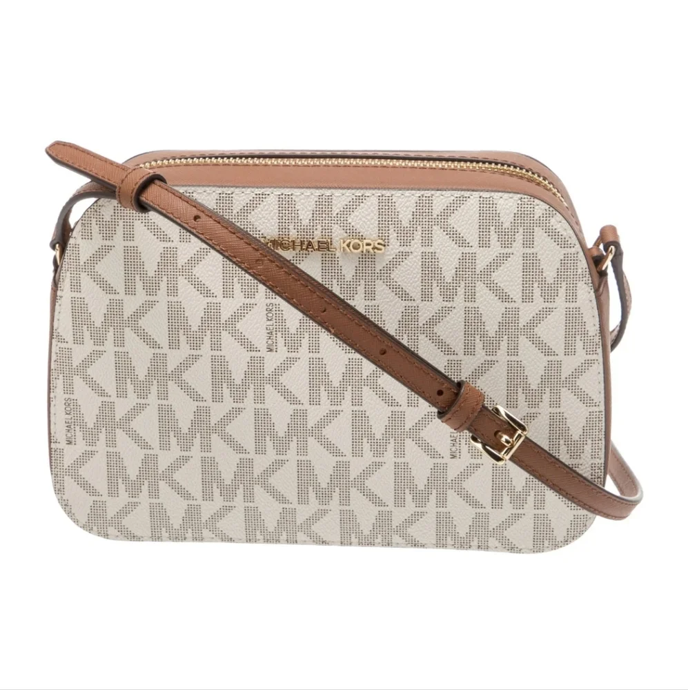 MICHAEL KORS HOUSTON LARGE ZIP CROSSBODY VANILLA / LUGGAGE